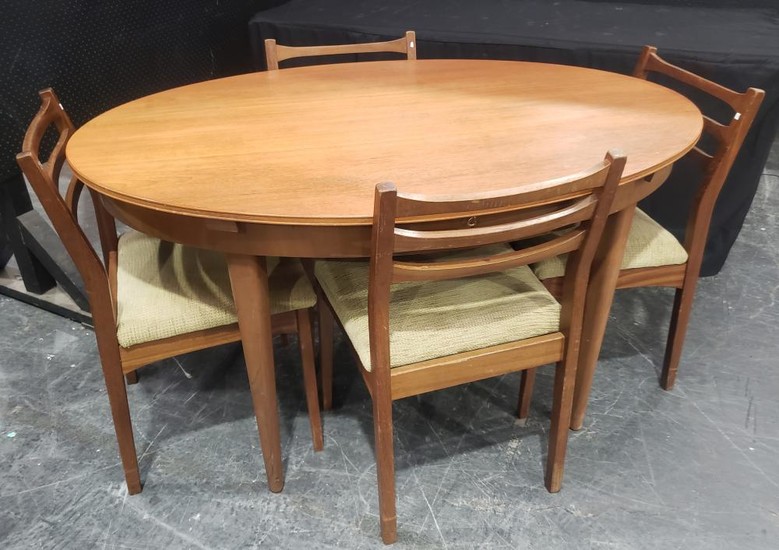 Vintage Teak Dining Table with 4 matched Chairs (Table - H: 74, W: 137, D: 97cm)