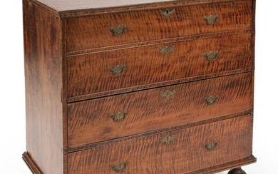 WILLIAM & MARY CURLY MAPLE BLANKET CHEST New England