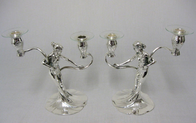 WMF - Two Art Nouveau Candlesticks - 2 - Flammig