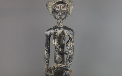 WOODEN FIGURE MOTHER AND CHILD - Africa, probably Baule, Ivory Coast, 20th century.