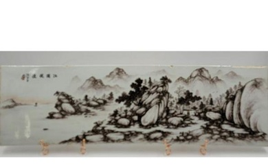 Wang Shaoping 1914-70 - A Large Chinese Porcelain Tile / Chinese Porcelain Landscape Plaque
