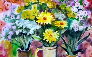Watercolor painting Flowers on the table Egor Ktpatunov