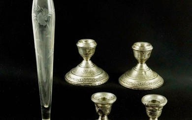Weighted Sterling Silver Candle Holders + Vase