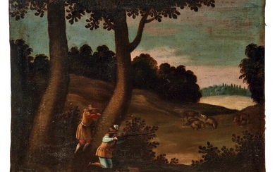 Wildschweinjagd, Süddeutscher Jagdmaler des 18. Jahrhunderts