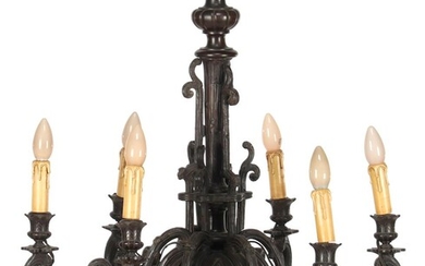 (-), Wooden 6-light chandelier with leaf decor, Black...