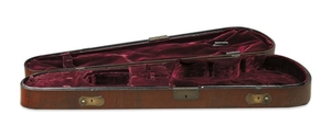 Wooden Violin Case - C. 1890, the brass fittings, the French fit velvet interior in wine color.