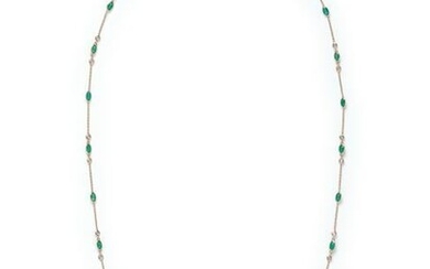 YELLOW GOLD, EMERALD AND DIAMOND NECKLACE