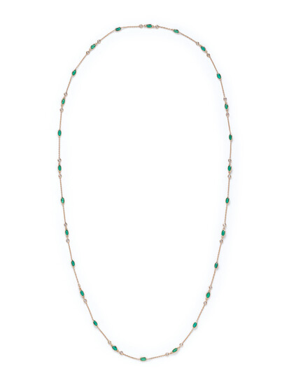 YELLOW GOLD, EMERALD AND DIAMOND NECKLACE