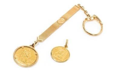 YELLOW GOLD KEYCHAIN WITH RELIGIOUS PENDANT, 14g