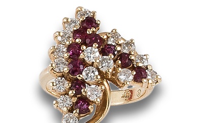 YELLOW GOLD RING WITH RUBIES AND DIAMONDS