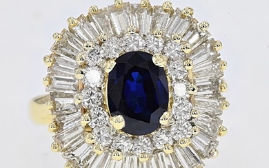 Yellow gold - Ring - 1.38 ct Sapphire - 2.92 Ct Diamonds
