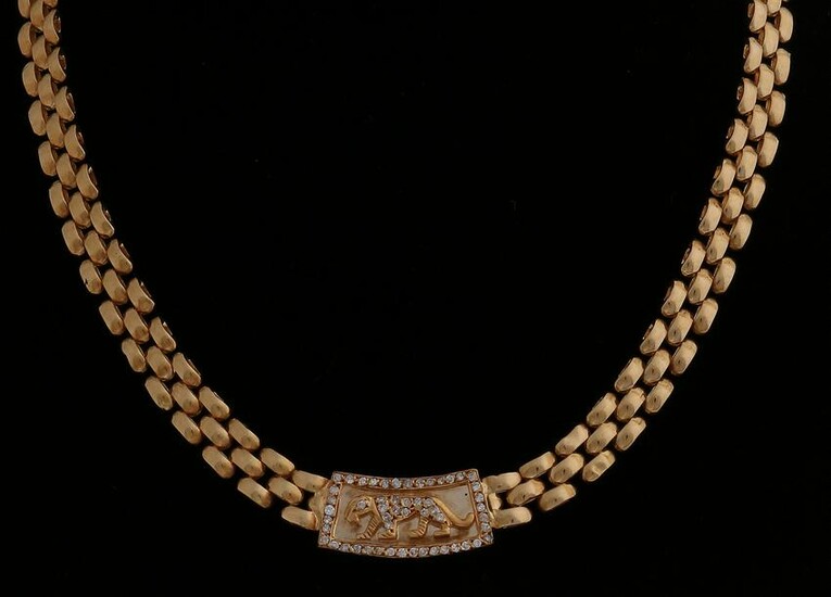 Yellow gold necklace, 750/000, with diamonds. Gold