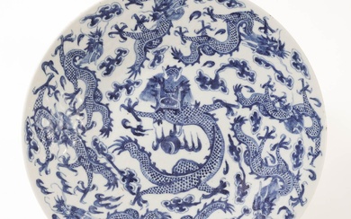iGavel Auctions: Chinese Blue and White 'Nine' Dragon Dish AFR3SH