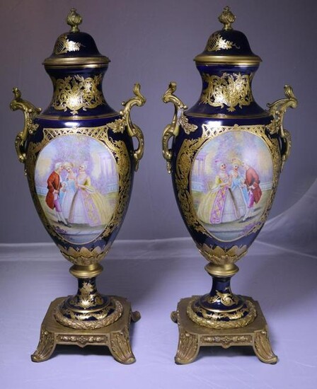 pair of 26 Inch High Hand painted Porcelain
