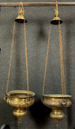 pair of church chandeliers in bronze and gilded brass - Brass - Mid 19th century