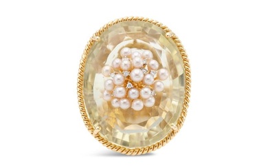 100 Carat Citrine Ring with Pearls and Diamonds