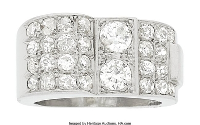 10044: Art Deco Diamond, Platinum Ring, French Stones
