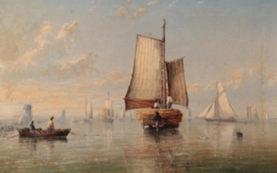 British School (19th century) Shipping on calm waters Oil on...