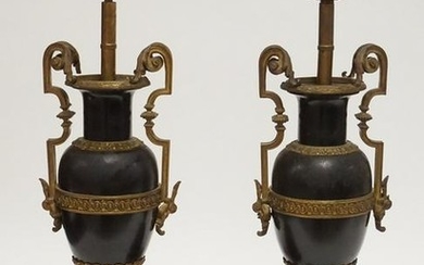 PAIR OF BRONZE MOUNTED SLATE LAMPS