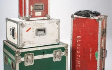 Group of Road Cases, stenciled J. GEILS BAND, and BLUESTIME; together with microphones, cables, and stands.Provenance: The estate of J.