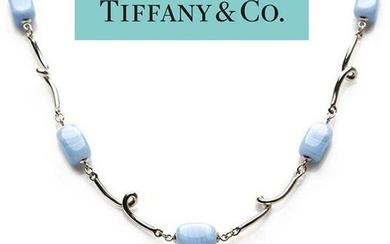 TIFFANY STERLING SILVER BLUE LACE AGATE NECKLACE 18 In.