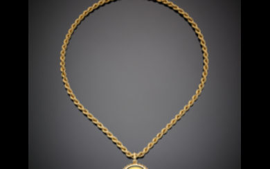 Yellow gold twisted rope necklace with Arab coin pendant,...