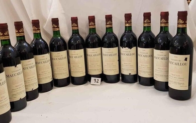 12 bottles château MAUCAILLOU 1986 MOULIS 6 damaged labels. 4 low neck.