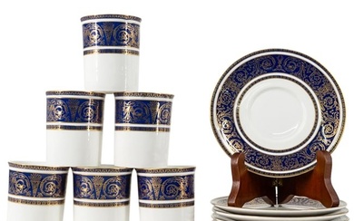 (12Pc) Royal Doulton "Imperial Blue" Porcelain Tea Cups & Saucers