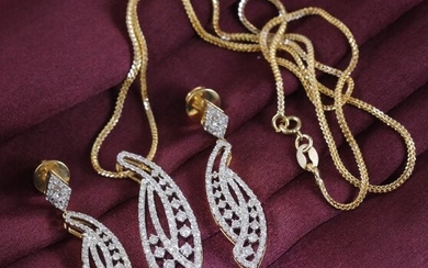 14 K IGI Cert. Yellow Gold Pendant Necklace & Earrings