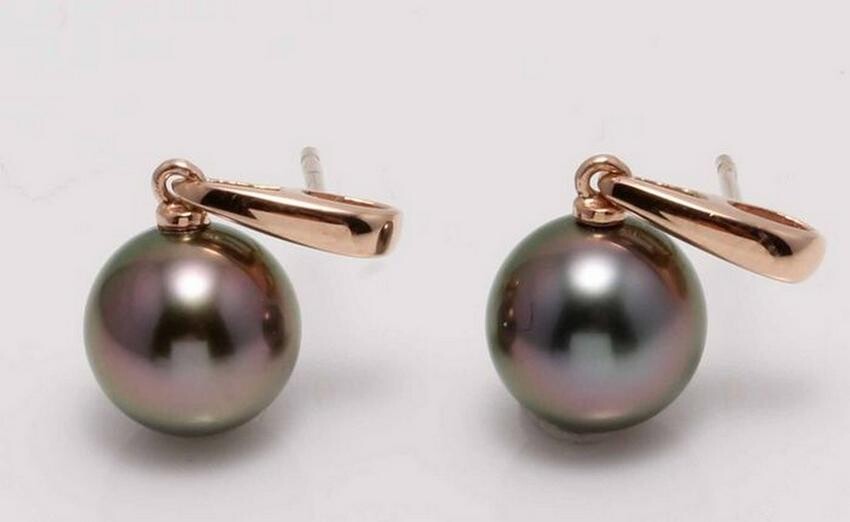 14 kt. Rose Gold - 9x10mm Round Peacock Tahitian Pearls