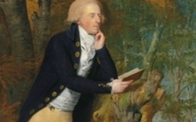 Hugh Douglas Hamilton, R.H.A. (Dublin 1739-1808), Portrait of a gentleman, three-quarter-length, holding a book, Mount Vesuvius beyond
