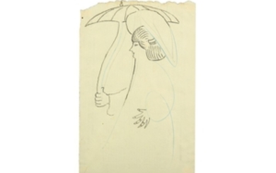 JOHN NASH, R.A. (1893-1977) Lady with umbrella with...