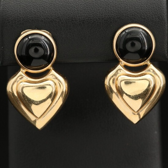 14K Black Onyx Heart Earrings