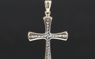 14K Two-Tone Cross Pendant with Diamond Cut Design