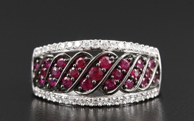 14K White Gold Ruby and Diamond Ring with Flexible Shank