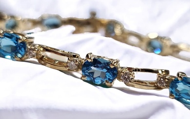 14K Yellow Gold Swiss Blue Topaz, Diamond Bracelet