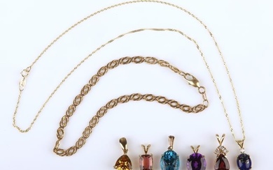 14K stone pendants, bracelet and necklace
