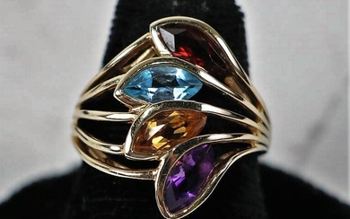 14KT YELLOW-GOLD MULTICOLORED STONE RING
