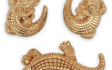 14Kt Gold Crocodile Earring Brooch Set