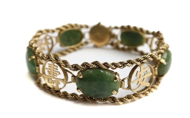 14k Yellow Gold and Jade Chinese Bracelet