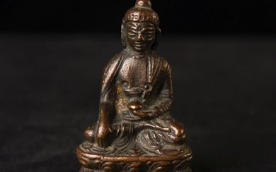18/19thC Antique Solid Cast Miniature Chinese Bronze Buddha.