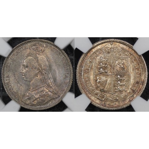 1887 Sixpence, NGC MS64, Victoria. Obv. jubilee head, Rev. c...