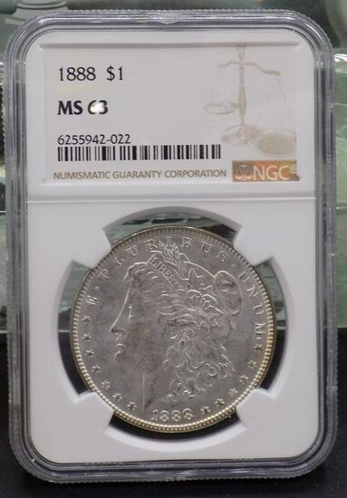 1888 MS63 Morgan dollar. Graded NGC