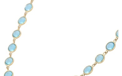 18K Yellow Gold Blue Topaz Beaded Necklace