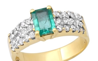 18K Yellow Gold Setting with 1.00ct Emerald and 0.75ct Diamond Ring