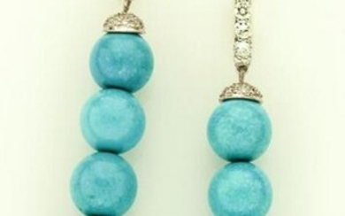 18K white gold & turquoise bead ear drops.