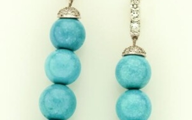 18K white gold & turquoise bead ear drops.
