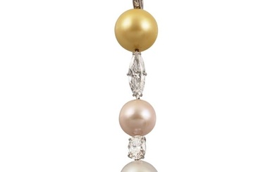18KT GOLD, DIAMONDS AND SOUTH SEA PEARLS PENDANT