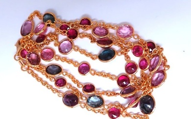 18ct Natural Ruby Sapphire Yard Necklace 14kt Gold