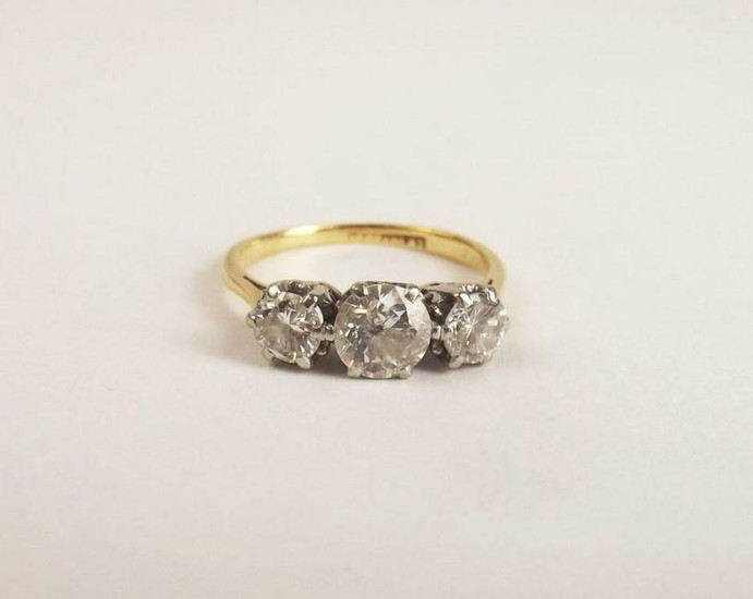 18ct Yellow Gold Three Stone Diamond Ring UK Size N+ US